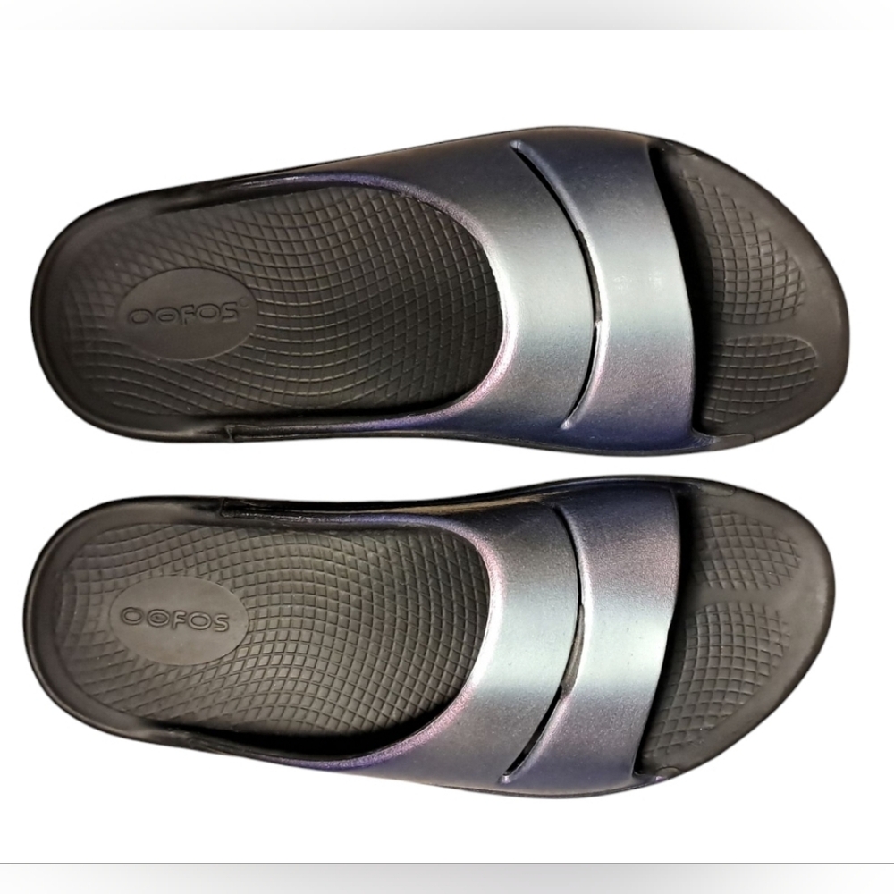 OOFOS Women's Slide Sandals - Black and Purple - Picture 9 of 14